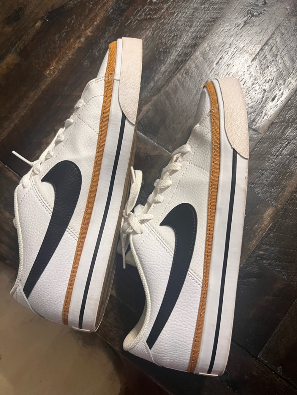 Nike White Leather Sneakers with Black Swoosh and Gum-Trim Sole - Picture 2 of 7